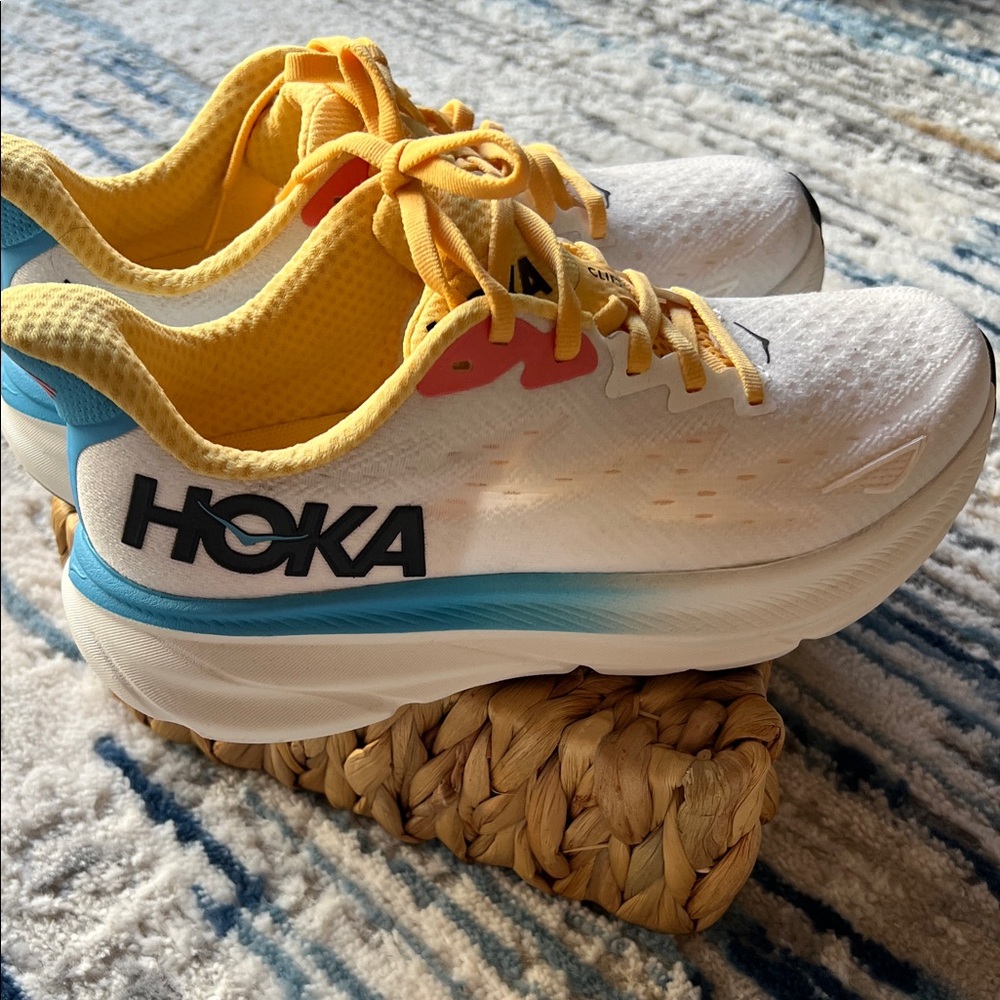 Hoka White and Yellow Athletic Sneakers